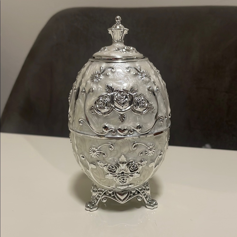 Ornate Silver Decorative Egg